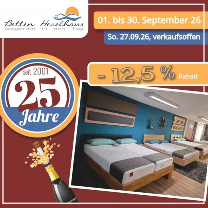 01.09. bis 30.09.26
-JUBILÄUMSVERKAUF-
Komm vorbei! 😊 01.09. bis 30.09.26
-JUBILÄUMSVERKAUF-
Komm vorbei! 😊